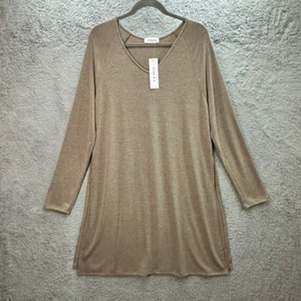 Gilli NWT Women's Large Beige Tunic Top Long‎ Sleeves V-Neck Side Slits Stretchy